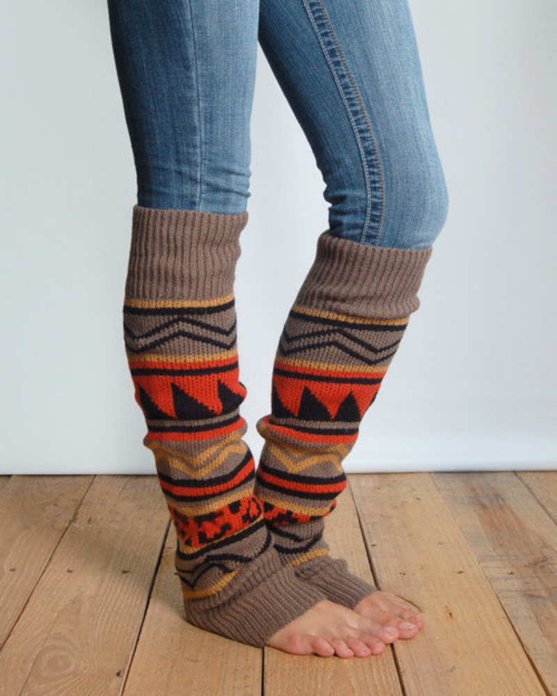 Geometric Pattern Knit Leg Warmers Womens Warm Patchwork Boot Socks